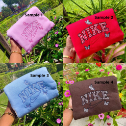 Customized Nike Butterfly Embroidered Sweatshirts, Personalized Gift For Her