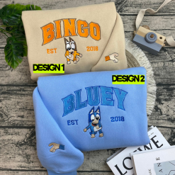 Cute Bingo And Bluey Matching Embroidered Sweatshirts, Hoodie, T-shirt