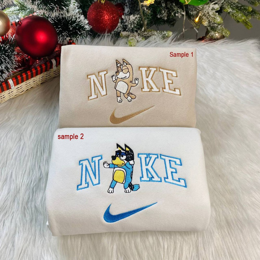 Cute Bluey and Bingo Nike Embroidered Sweatshirts, Nike Matching Embroidery Cute Bluey and Bingo Nike Embroidered Sweatshirts, Nike Matching Embroidery