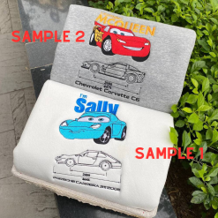 Cute Disney Lightning Mcqueen And Sally Embroidered Sweatshirt, Hoodie, T-shirt