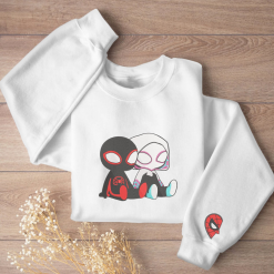 Cute Miles Morales And Spider-Gwen Chibi Couple Nike Embroidered Sweatshirts, Couple Embroidered Hoodies