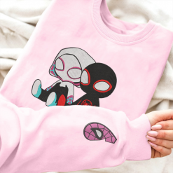 Cute Miles Morales And Spider Gwen Chibi Couple Nike Embroidered Sweatshirts, Couple Embroidered Hoodies (3)