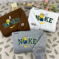 Cute Minions Nike Embroidered Sweatshirts, Funny Minions Embroidered Sweatshirts