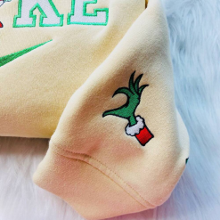 Cute Nike Grinch Couple Embroidered Sweatshirts, Nike Embroidered Sweatshirts, Couple Matching Shirts