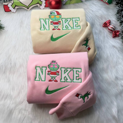 Cute Nike Grinch Couple Embroidered Sweatshirts, Nike Embroidered Sweatshirts, Couple Matching Shirts