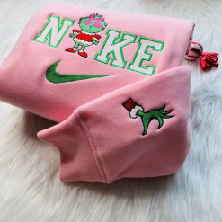 Cute Nike Grinch Couple Embroidered Sweatshirts, Nike Embroidered Sweatshirts, Couple Matching Shirts (4)