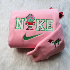 Cute Nike Grinch Couple Embroidered Sweatshirts, Nike Embroidered Sweatshirts, Couple Matching Shirts (6)
