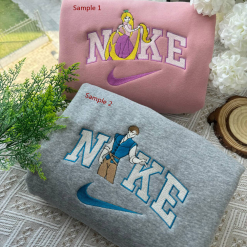 Cute Rapunzel And Flynn Nike Embroidered Sweatshirts, Nike Matching Embroidery