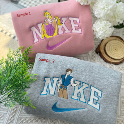 Cute Rapunzel And Flynn Nike Embroidered Sweatshirts, Nike Matching Embroidery