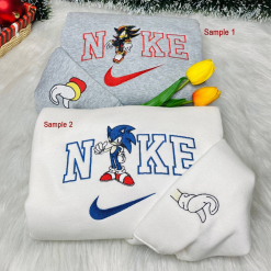 Cute Shadow And Sonic Nike Embroidered Sweatshirts, Nike Matching Embroidered Hoodies