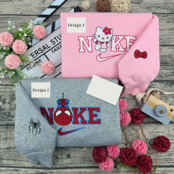 Cute Spider Kitty Nike Embroidred Sweatshirts, Nike Couple Embroidered Hoodies
