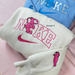 Cute Stitch And Angel Nike Embroidered Sweatshirts, Matching Embroidered Hoodies