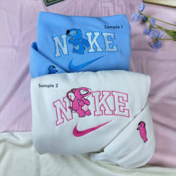 Cute Stitch And Angel Nike Embroidered Sweatshirts, Matching Embroidered Hoodies