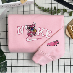 Cute Stitch And Angel Nike Embroidered Sweatshirts, Nike Couple Embroidered Hoodies (2)