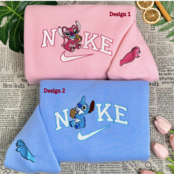Cute Stitch And Angel Nike Embroidered Sweatshirts, Nike Couple Embroidered Hoodies