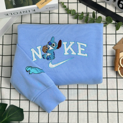 Cute Stitch And Angel Nike Embroidered Sweatshirts, Nike Couple Embroidered Hoodies