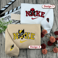 Deadpool And Wolverine Chibi Style Embroidered Sweatshirts, Cute Hero Embroidered Hoodies
