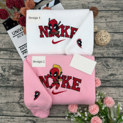 Deadpool Cute Chibi Couple Embroidered Sweatshirts, Nike Matching Embroidered Hoodies