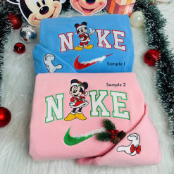 Disney Couples Mickey and Minnie Mouse Christmas Nike Disney Embroidered Sweatshirt, Nike Matching Embroidery