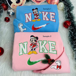 Disney Couples Mickey and Minnie Mouse Christmas Nike Disney Embroidered Sweatshirt, Nike Matching Embroidery