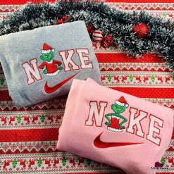 Grinch Couple Christmas Nike Embroidered Sweatshirt , Nike Matching Embroidered Hoodies