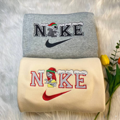 Jack Skellington And Sally Embroidered Sweatshirts Matching, Christmas Nike Couple Embroidered Hoodies