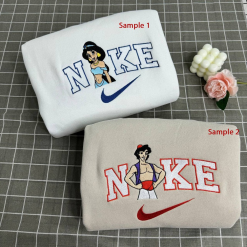 Jasmine And Aladdin Disney Nike Embroidered Sweatshirts, Disney Embroidered Matching Couple Shirts