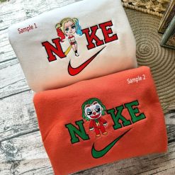 Joker And Harley Quinn Nike Embroidered Sweatshirts, Nike Matching Embroidery