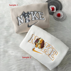 Lady And The Tramp Disney Nike Embroidered Sweatshirts Couple, Nike Couple Embroidered Hoodies