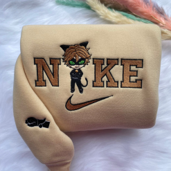 Ladybug And Cat Noir Chibi Nike Matching Embroidered Sweatshirts, Nike Couple Embroidered Hoodies