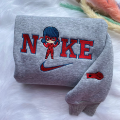 Ladybug And Cat Noir Chibi Nike Matching Embroidered Sweatshirts, Nike Couple Embroidered Hoodies