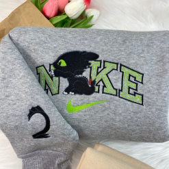 Light Fury And Toothless Nike Matching Embroidered Sweatshirts, Nike Couple Embroidered Hoodies