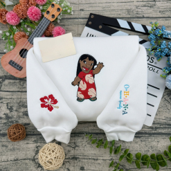 Lilo And Stitch Ohana Means Family Couple Embroidered Sweatshirts, Couple Embroidered Hoodies