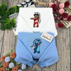 Lilo And Stitch Touching Me Embroidered Sweatshirts, Lilo And Stitch Matching Embroidered Hoodies