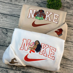 Moana And Maui Disney Nike Embroidered Sweatshirts, Nike Embroidery Matching Couple
