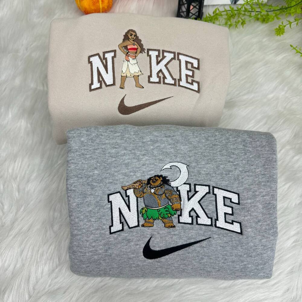 Moana And Maui Disney Nike Embroidered Sweatshirts, Nike Matching Embroidery Moana And Maui Disney Nike Embroidered Sweatshirts, Nike Matching Embroidery