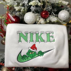Mr And Mrs Grinch Nike Embroidered Sweatshirts, Grinch Couple Embroidered Sweatshirts