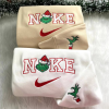 Cute Nike Grinch Couple Embroidered Sweatshirts, Nike Embroidered Sweatshirts, Couple Matching Shirts