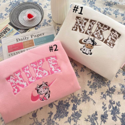 Nike Hello Kitty Cow Embroidered Sweatshirt, Nike Matching Embroidery, Matching Embroidered Hoodies