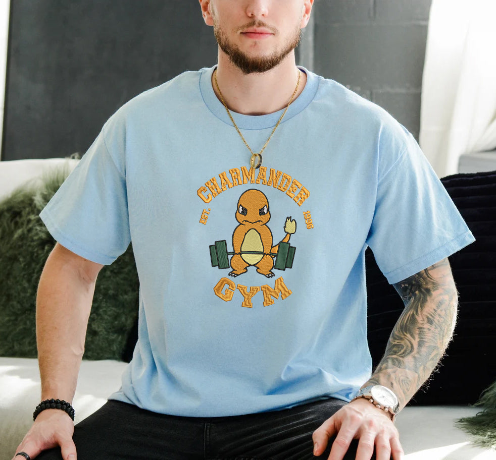 Pokemon Gym Embroidered Sweatshirt, Workout Style Embroidered Shirt4