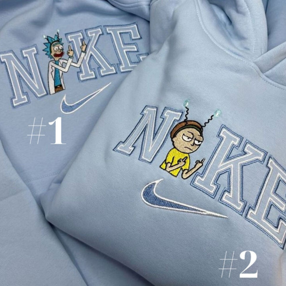 Rick And Morty Nike Embroidered Sweatshirts Matching Friends, Gift For Your Friends Rick And Morty Nike Embroidered Sweatshirts Matching Friends, Gift For Your Friends