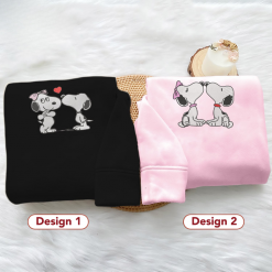 Snoopy And Belle Couple Embroidered Sweatshirts, Couple Embroidered Hoodies