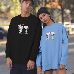 Snoopy And Belle Couple Embroidered Sweatshirts, Couple Embroidered Hoodies