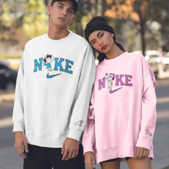 Snoopy And Belle Nike Matching Embroidered Sweatshirts, Nike Matching Embroidered Hoodies