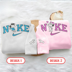 Snoopy And Belle Nike Matching Embroidered Sweatshirts, Nike Matching Embroidered Hoodies