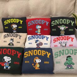 Snoopy Pop Culture Embroidered Sweatshirt, Cute Cartoon Character Embroidered Hoodie