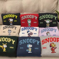 Snoopy Pop Culture Embroidered Sweatshirt, Cute Cartoon Character Embroidered Hoodie