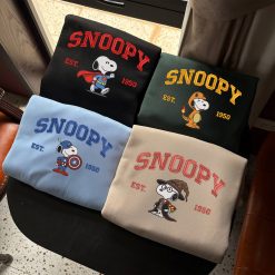 Snoopy Pop Culture Embroidered Sweatshirt, Cute Cartoon Character Embroidered Hoodie06