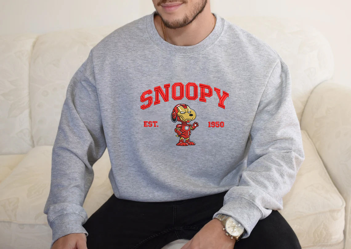 Snoopy Pop Culture Embroidered Sweatshirt, Cute Cartoon Character Embroidered Hoodie10