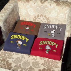 Snoopy Pop Culture Embroidered Sweatshirt, Cute Cartoon Character Embroidered Hoodie11